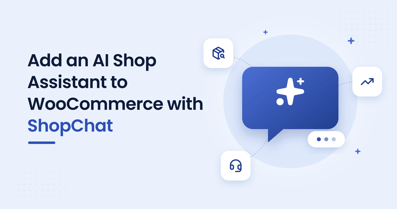 Illustration of an AI chat assistant answering a shopper's question on a WooCommerce product page